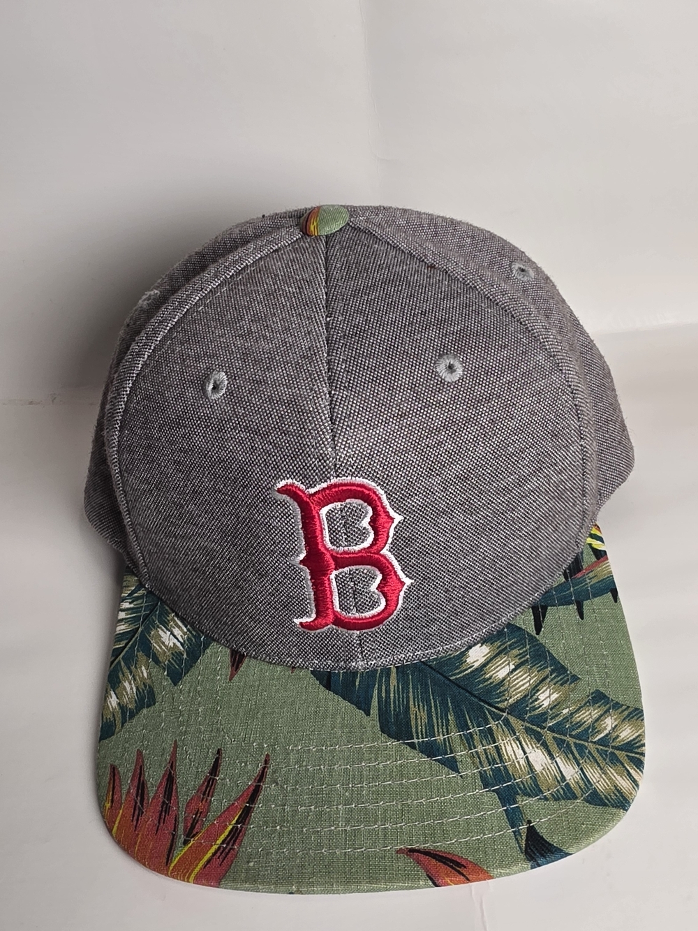 Gray Baseball Cap with Tropical Brim and Red Sox B logo